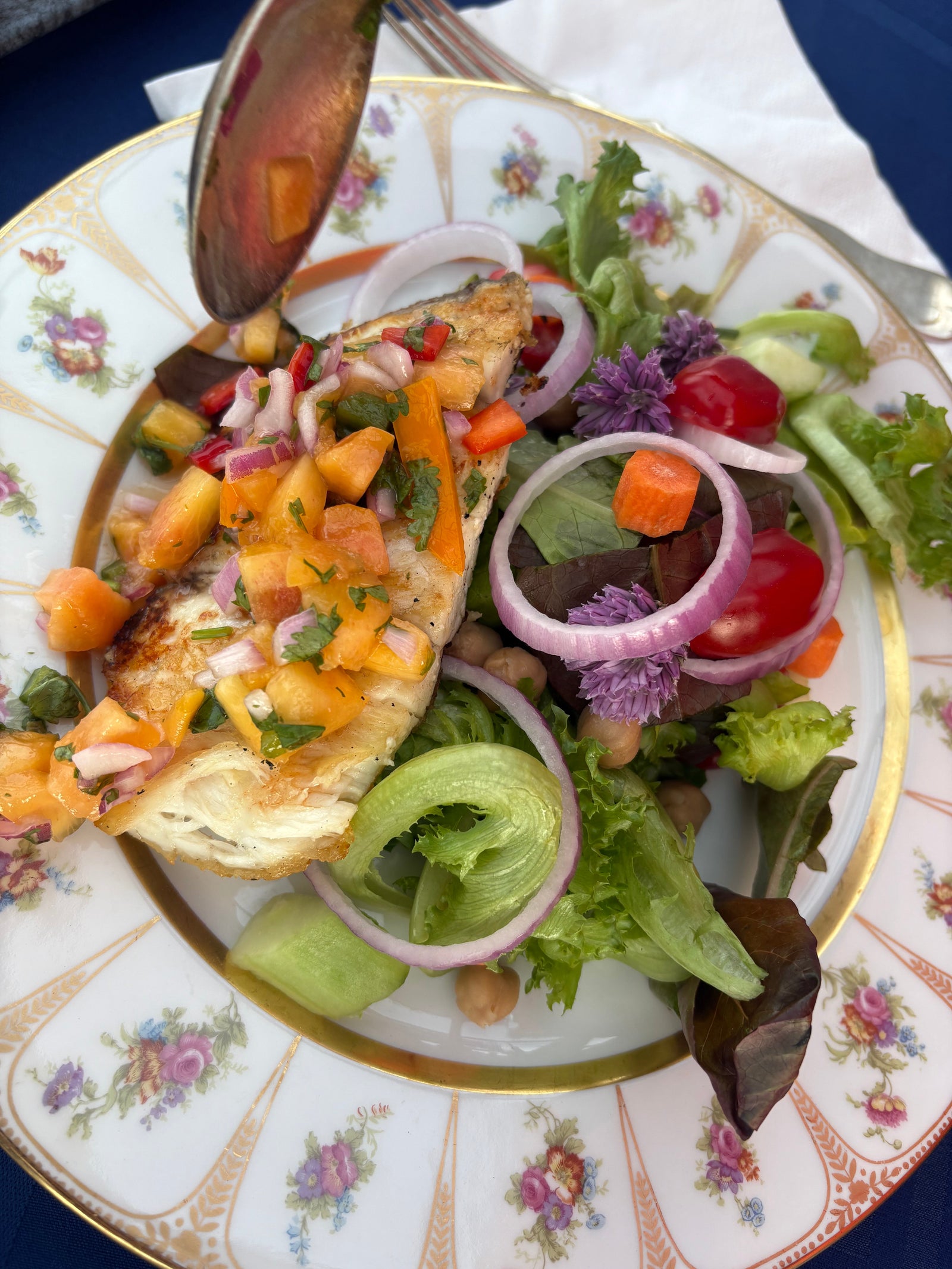 Hot Honey Glazed Grilled Barramundi with Fresh Peach Salsa