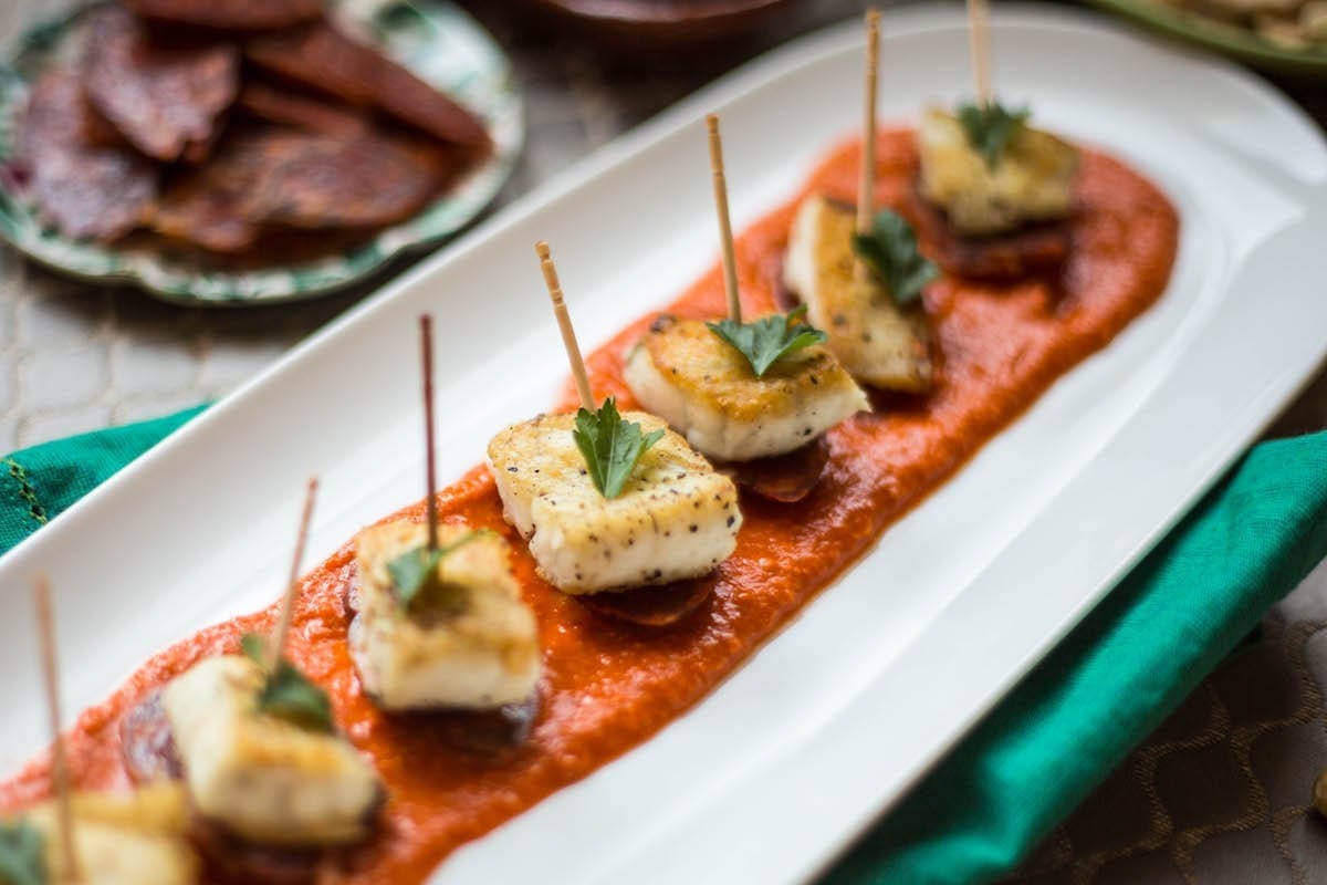 Barramundi Bites with Romesco Sauce