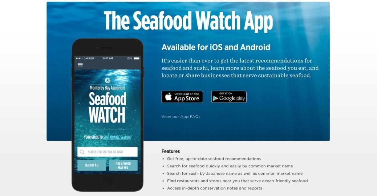 Seafood Watch Mobile App for buying sustainable seafood