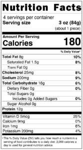 Nutritional Fact Label for Crispy Tenders