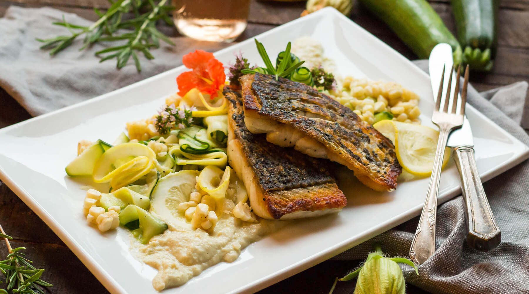 Pan Seared Barramundi with Corn and Zucchini | The Better Fish ...