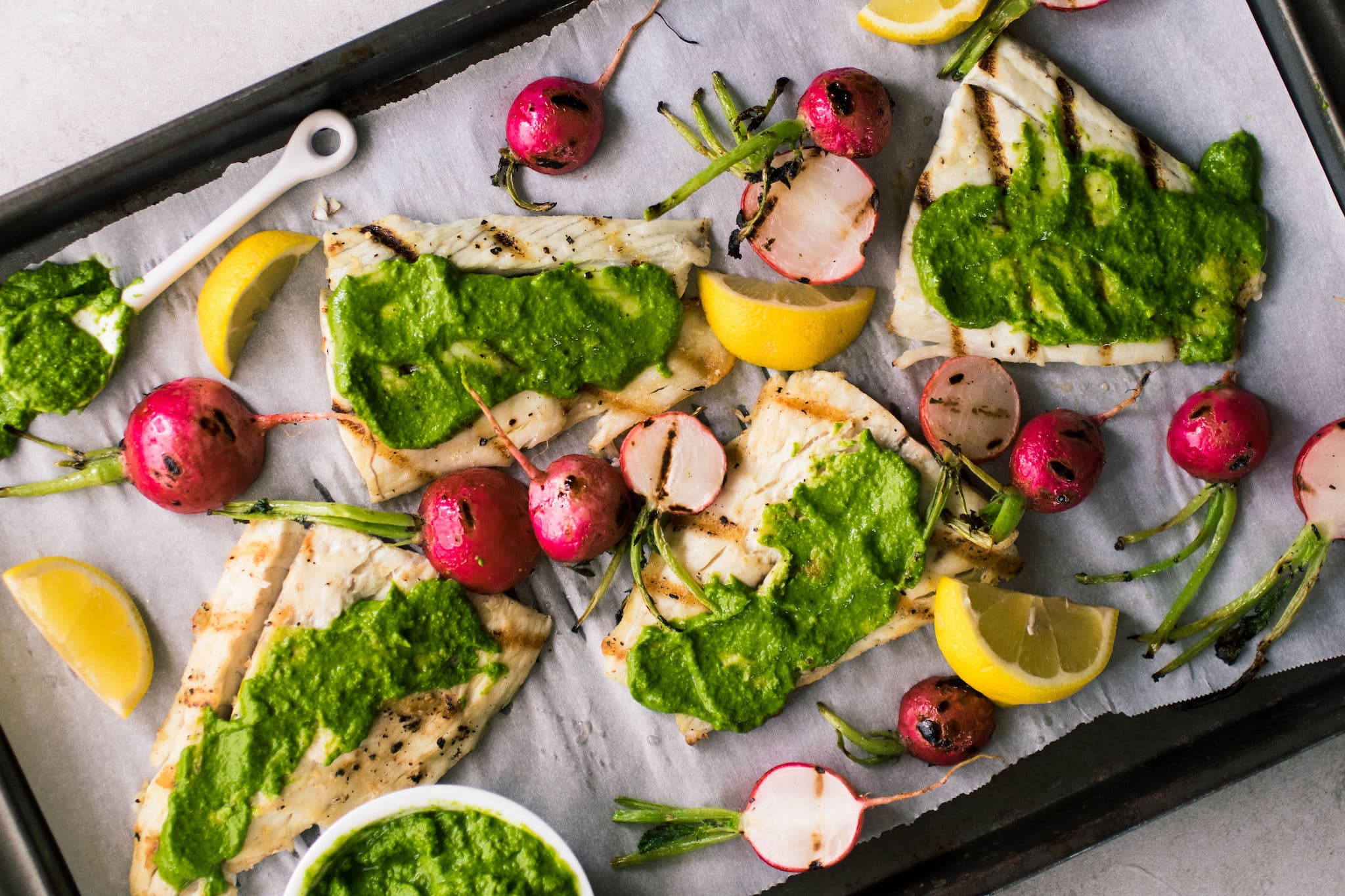 Grilled Barramundi with Radish Top Pesto | The Better Fish® Barramundi by Australis Aquaculture