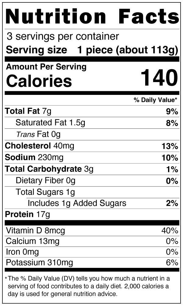 Nutritional Facts label for Tuscan Herb Butter Barramundi