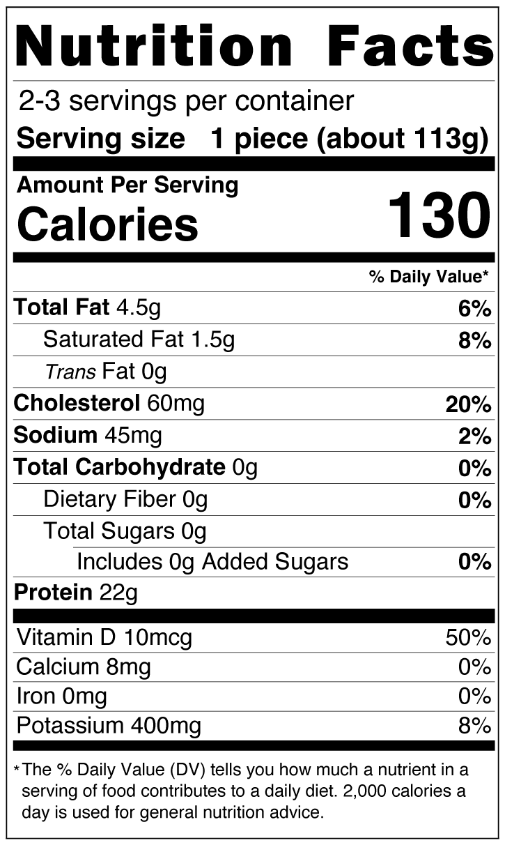 Nutritional Facts for Simply Skin-on Barramundi